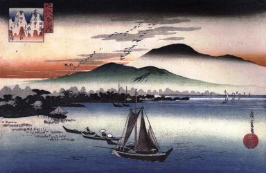 Hiroshige Barche da pesca su un lago