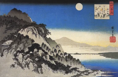 Hiroshige Luna piena su un paesaggio montano