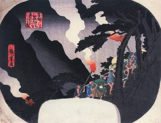 Hiroshige Viaggiatori su un sentiero di montagna di notte