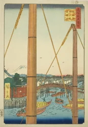 Ponte Inari e Santuario Minato, Teppozu, dalla serie "Cento vedute famose di Edo"