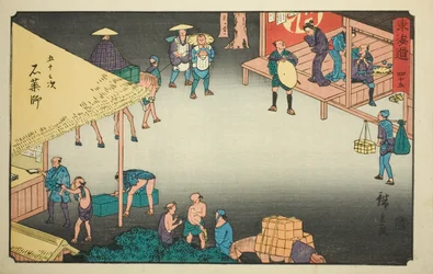 Ishiyakushi—No. 45, dalla serie "Le cinquantatré stazioni del Tokaido (Tokaido gojusan tsugi)", noto anche come il Reisho Tokaido