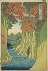 Provincia di Kai: Ponte delle Scimmie (Kai, Saruhashi), dalla serie "Luoghi famosi nelle sessanta e più province (Rokujuyoshu meisho zue)"