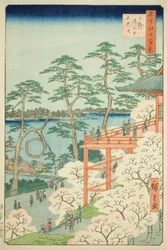 Sala Kiyomizu e stagno Shinobazu a Ueno (Ueno Kiyomizudo Shinobazu no ike), n. 11 della serie "Cento vedute famose di Edo (Meisho Edo hyakkei)".