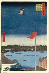 Komakata Hall e Ponte Azuma Cento famosi vedute di Edo, 1856-1858