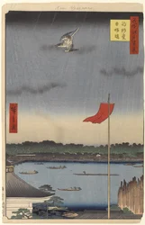 Sala Komokata e ponte Azuma, n. 62 da Cento famosi vedute di Edo, 1857