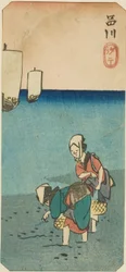 Bassa marea a Shinagawa (Shinagawa shiohi), sezione di un foglio dalla serie "Ritagli di luoghi famosi di Edo (Harimaze Koto meisho)"
