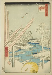 Segherie a Fukagawa (Fukagawa kiba), dalla serie "Cento vedute famose di Edo (Meisho Edo hyakkei)"