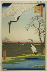 Minowa, Kanasugi, Mikawashima, dalla serie "Cento vedute famose di Edo (Meisho Edo hyakkei)".