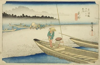 Mitsuke: Vista del fiume Tenryu (Mitsuke, Tenryugawa zu), dalla serie "Le cinquantatré stazioni del Tokaido (Tokaido gojusan tsugi no uchi)", noto anche come Hoeido Tokaido