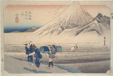 Il monte Fuji al mattino alla stazione di Hara, dalla serie Cinquantatré stazioni del Tōkaidō