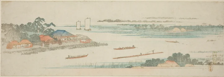 Foce del fiume Naka (Nakagawa guchi no zu), da una serie senza titolo di vedute famose dei sobborghi di Edo