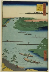 Foce del fiume Nakawaga (Nakagawaguchi), dalla serie "Cento vedute famose di Edo (Meisho Edo hyakkei)".