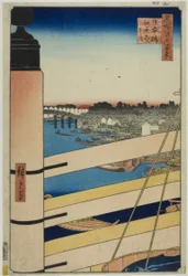 Ponte Nihon e ponte Edo (Nihonbashi, Edobashi), dalla serie "Cento vedute famose di Edo (Meisho Edo hyakkei)".