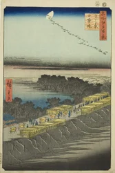 Argine del Giappone, Yoshiwara (Yoshiwara Nihonzutsumi), dalla serie "Cento vedute famose di Edo (Meisho Edo hyakkei)"