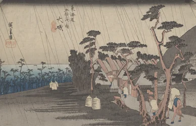 N. 9 „Oiso: la pioggia di Tora“ dalle 53 stazioni del Tokaido, ca. 1833