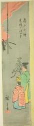 Offerta di colza al santuario Kameido Tenjin (Kameido Tenjin natane no jinji), sezione di un foglio dalla serie "Immagini ritagliate di luoghi famosi di Edo (Edo meisho harimaze zue)"