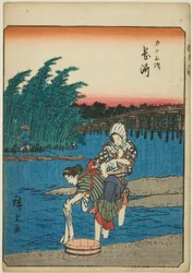 Okazaki, dalla serie "Cinquantatré stazioni [del Tokaido] (Gojusan tsugi)," conosciuta anche come il Tokaido delle figure (Jinbutsu Tokaido)