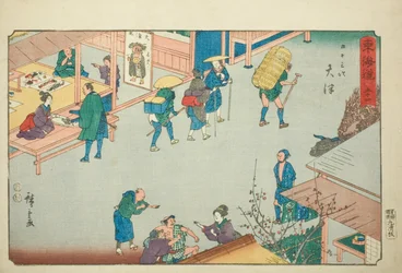 Otsu—No. 54, dalla serie "Le cinquantatré stazioni del Tokaido (Tokaido gojusan tsugi)," conosciuta anche come il Reisho Tokaido