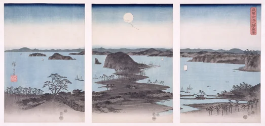 Panorama di vedute di Kanazawa sotto la luna piena, dalla serie 