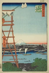 Ryogoku Ekoin e ponte Moto-Yanagi (Ryogoku Ekoin Moto-Yanagibashi), n. 5 della serie "Cento vedute famose di Edo (Meisho Edo hyakkei)".