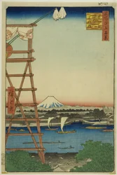Ryogoku Ekoin e ponte Moto-Yanagi (Ryogoku Ekoin Moto-Yanagibashi), dalla serie "Cento vedute famose di Edo (Meisho Edo hyakkei)".