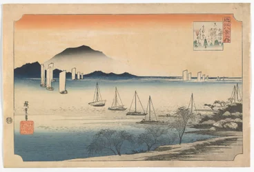 Barche a vela che tornano a Yabase, periodo Edo, primi anni 1830