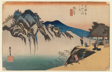 Sakanoshita: il picco del gettare via il pennello, tavola 49 della prima serie Tokaido, c.1834