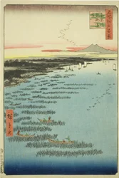Costa di Samezu a Sud di Shinagawa (Minami-Shinagawa Samezu kaigan), dalla serie "Cento Vedute Famose di Edo (Meisho Edo hyakkei)"