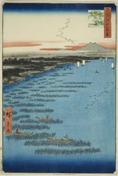 Costa di Samezu a Sud di Shinagawa (Minami-Shinagawa Samezu kaigan), dalla serie "Cento vedute famose di Edo (Meisho Edo hyakkei)"