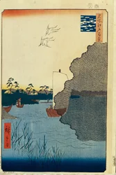Pini Sparsi sul Fiume Tone Cento Vedute Famosi di Edo, 1856-1858