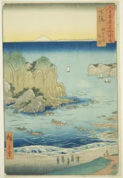 Provincia di Shimosa: Spiaggia di Choshi sulla baia esterna (Shimosa, Choshi no hama Toura), dalla serie "Luoghi famosi nelle sessanta province (Rokujuyoshu meisho zue)"