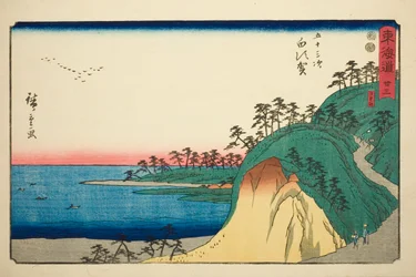 Shirasuka: Pendio Shiomi, n. 33 dalla serie Cinquantatré stazioni del Tokaido (Tōkaidō gojūsan tsugi)