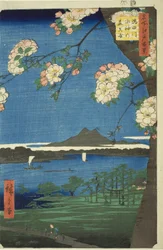 Santuario Suijin e Massaki sul fiume Sumida, dalla serie "Cento famosi vedute di Edo"