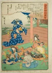Sukenari (Soga no Juro) che danza davanti a Suketsune, dalla serie "Racconto Illustrato dei Fratelli Soga (Soga monogatari zue)"
