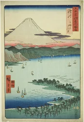 Provincia di Suruga: Il boschetto di pini a Miho (Suruga, Miho no matsubara), dalla serie "Luoghi famosi nelle sessanta e più province (Rokujuyoshu meisho zue)"