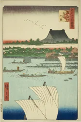 Teppozu e il Tempio Tsukiji Honganji (Teppozu Tsukiji Monzeki), dalla serie "Supplemento alle Cento Vedute Famose di Edo (Edo hyakkei yokyo)"