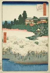 Il padiglione dei fiori sulla collina Dango, Sendagi, dalla serie "Cento famosi vedute di Edo"