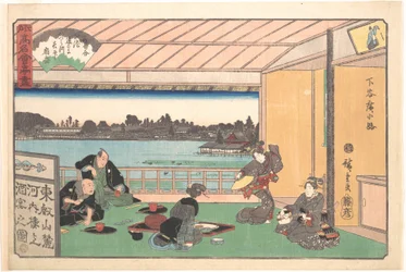 Il ristorante Kawachirō, Shitaya Hirokōji (Shitaya Hirokōji, Kawachirō), dalla serie Una raccolta di celebri ristoranti di Edo (Edo Kōmei Kaitei Zukushi)