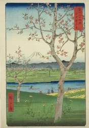 Le periferie di Koshigaya nella provincia di Musashi, dalla serie "Trentasei vedute del Monte Fuji (Fuji sanjurokkei)"