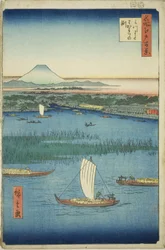 La profondità della separazione del fiume a tre punte (Mitsumata Wakarenofuchi), dalla serie "Cento famosi vedute di Edo (Meisho Edo hyakkei)"