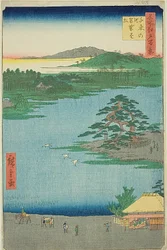 Il pino appeso allo stagno di Senzoku (Senzoku no ike Kesakakematsu), n. 110 della serie "Cento vedute famose di Edo (Meisho Edo hyakkei)".