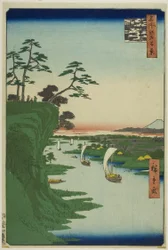 Veduta di Konodai e del fiume Tone (Konodai Tonegawa fukei), dalla serie "Cento vedute famose di Edo (Meisho Edo hyakkei)".