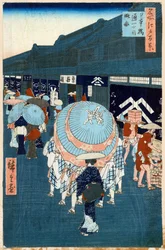 Veduta della Prima Strada su Nihonbashidori Cento Vedute Famosi di Edo, 1856-1858