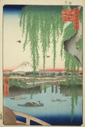 Ponte Yatsumi (Yatsumi no hashi), dalla serie "Cento vedute famose di Edo (Meisho Edo hyakkei)"