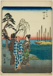 Yokkaichi, dalla serie "Le Cinquantatré Stazioni [del Tokaido] (Gojusan tsugi)," anche conosciuta come il Tokaido delle Figure (Jinbutsu Tokaido)