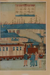 Una stazione, 1870 circa (trittico giapponese in xilografia)