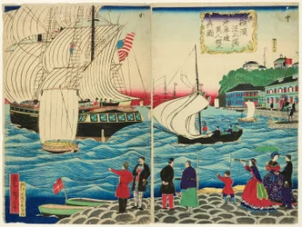 Vista Reale degli Edifici Stranieri lungo il Lungomare Visti dai Moli di Yokohama