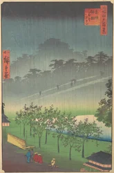 Vista serale di Kiribata sotto la pioggia ad Akasaka