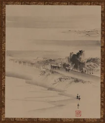 Paesaggio: fiume, città e nebbia, periodo Edo, XIX secolo