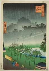 Pioggia notturna al boschetto di Paulownia ad Akasaka, dalla serie "Cento famosi vedute di Edo"